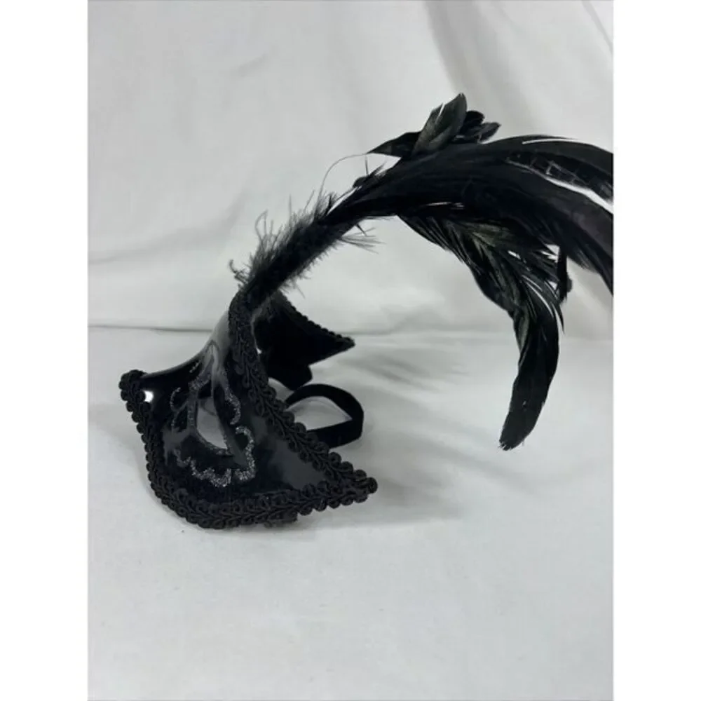 Black And Silver Mardi Gras Feather Mask Masquerade Sequins‎ Sparkle